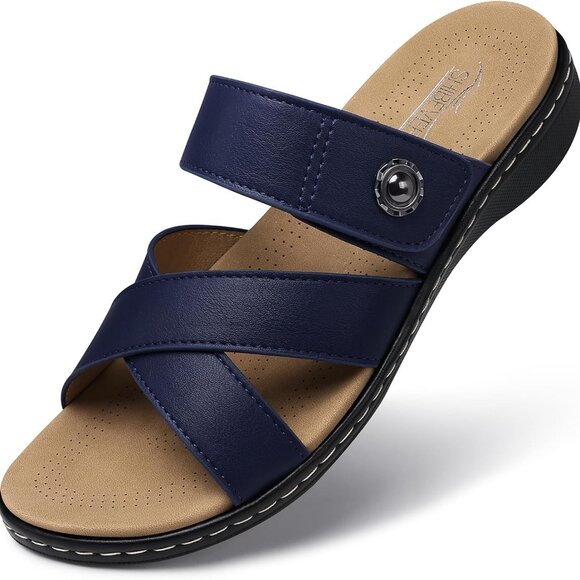 Women Slides Summer Sandals Arch Support Adjustable Open Toe Flat Size 5-11 - Picture 1 of 6